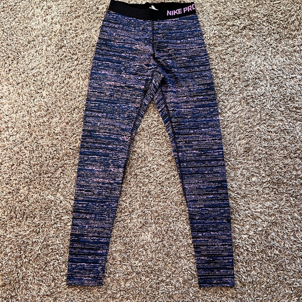 Nike Pro Purple and Black Leggings for Active Performance micro fleece